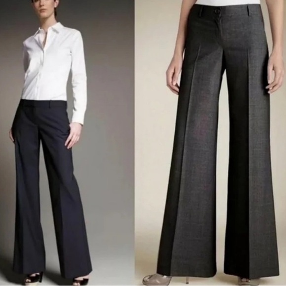 THEORY Lonan Wide Leg Trouser Pant Virgin Wool Charcoal